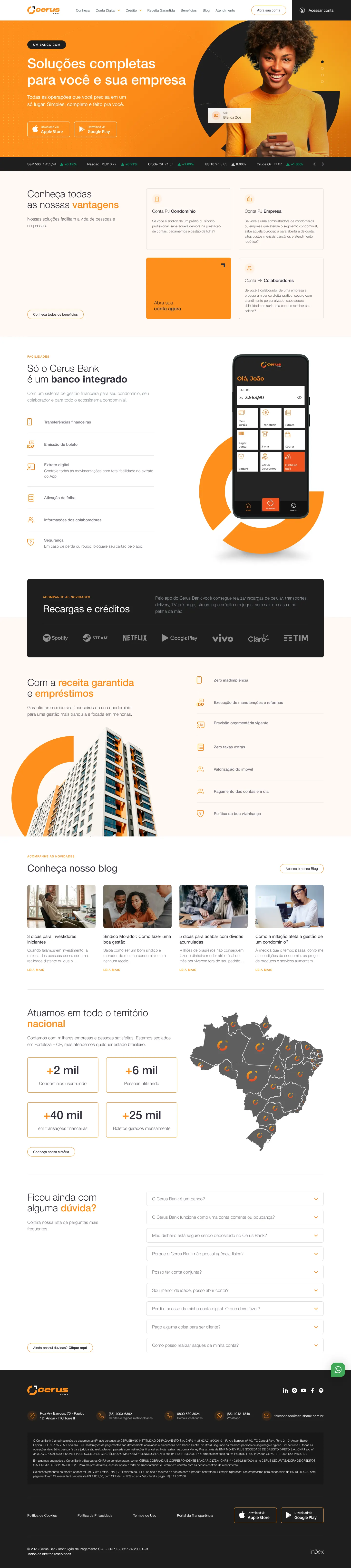Interface do site do Cerus Bank