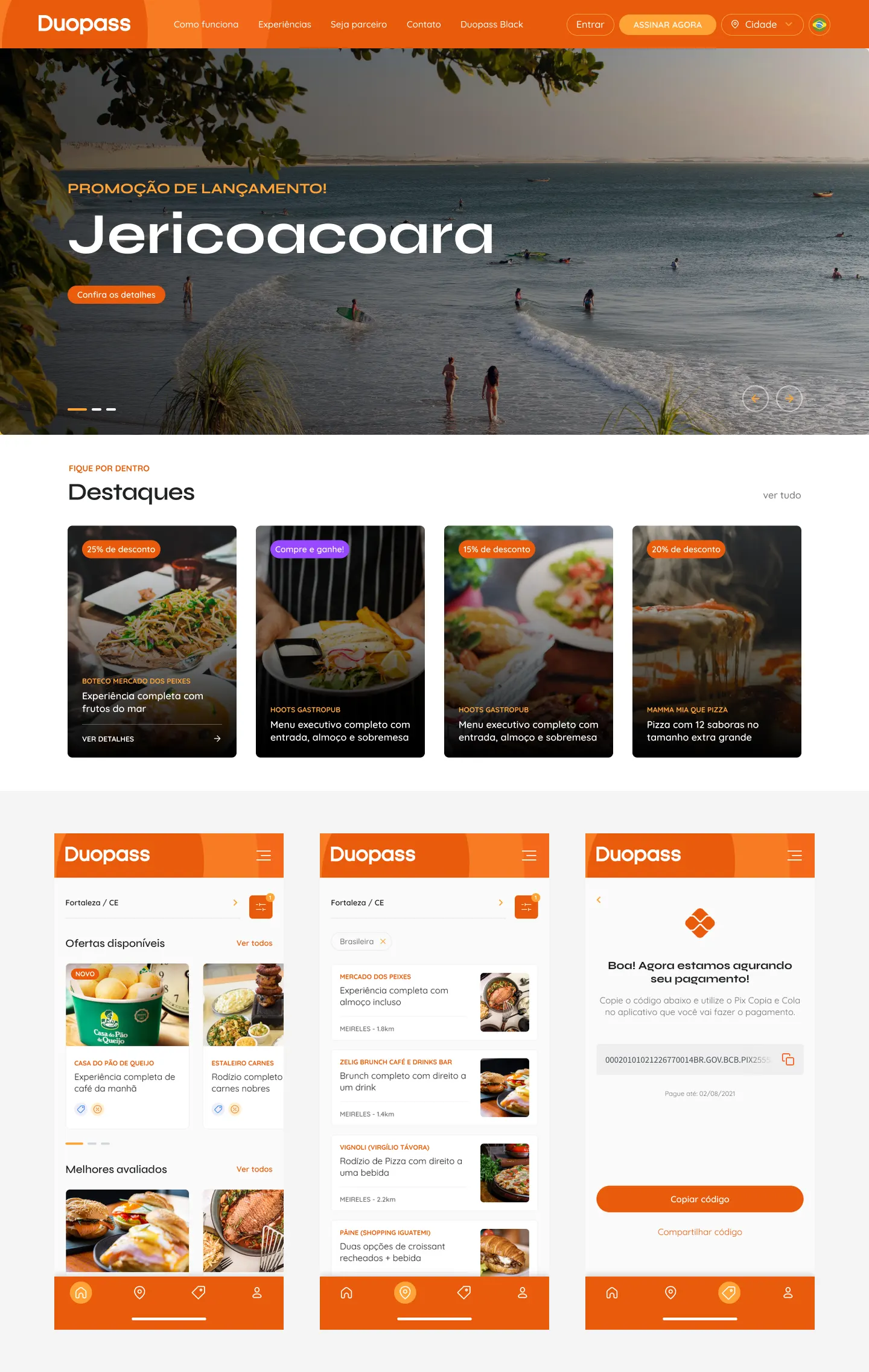 Site e telas do aplicativo da Duopass