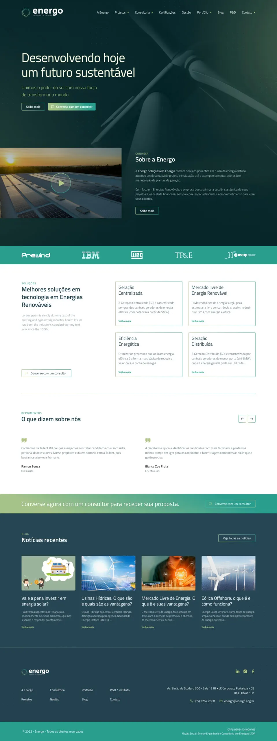 Interface do site da Energo Soluções em Energia