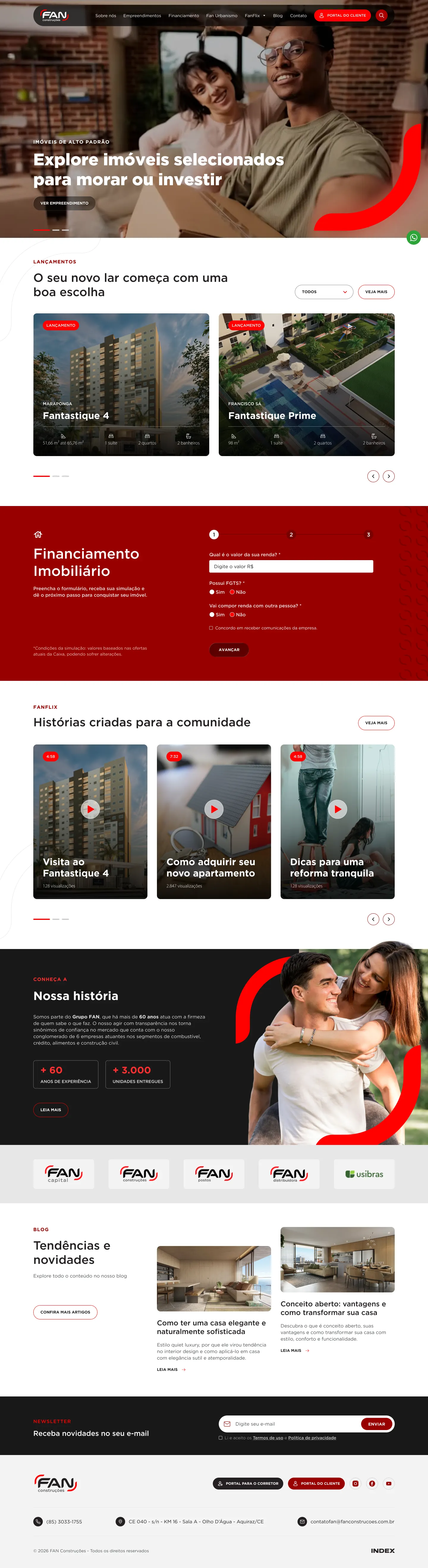 Interface do site da Fan Construções