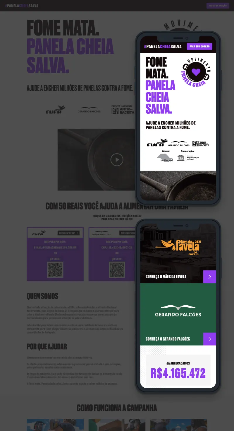 Layout do site do Movimento Panela Cheia