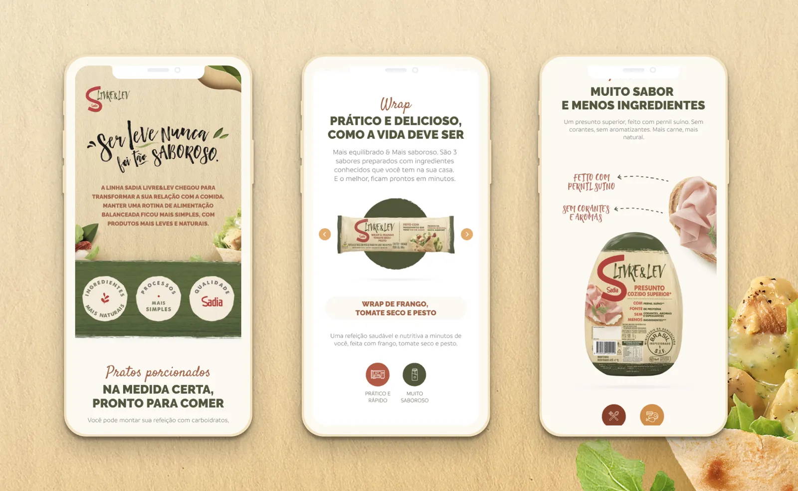 Interface do site da linha Sadia Livre e Lev